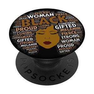 black woman words in big afro art natural hair popsockets popgrip: swappable grip for phones & tablets