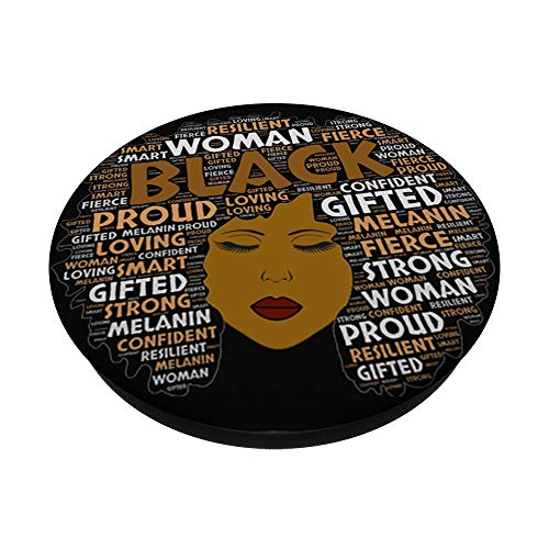 Black Woman Words in Big Afro Art Natural Hair PopSockets PopGrip: Swappable Grip for Phones & Tablets