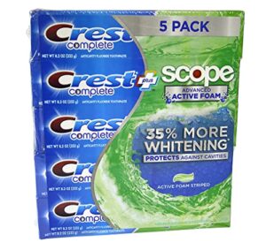 crest complete whitening + scope mint outlast toothpaste, 5 pk./7.3 oz