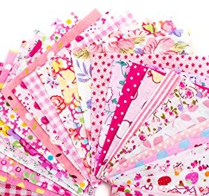 RayLineDo 50pcs 1010cm Different Pattern Patchwork Fabric Craft Printed Cotton Material Mixed Squares Bundle Quilting Scrapbooking Sewing Artcraft DIY Fabric Pink Series