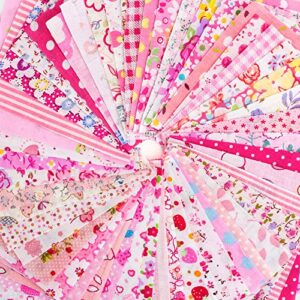 RayLineDo 50pcs 1010cm Different Pattern Patchwork Fabric Craft Printed Cotton Material Mixed Squares Bundle Quilting Scrapbooking Sewing Artcraft DIY Fabric Pink Series