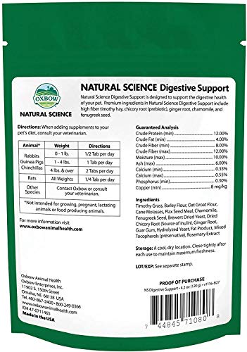 Oxbow Animal Health Natural Science Digestive Support for Small Animals, 60 Wafers, Made in The USA (3 Pack)