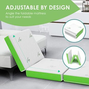 Cushy Form Floor Mattress - Foldable 4 Inch Foam Camping Bed w/Case for Adults & Kids - Folding Portable Bed for Travel, Van, Guest - Fold Up Pad - College Dorm Room Essentials for Girls and Guys