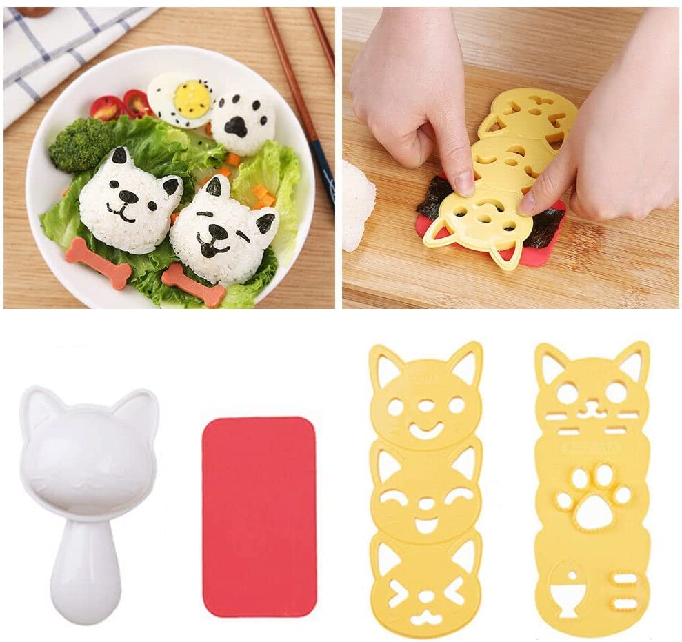 Fellibay Hofumix Bento Accessories Sushi Mold Rice Ball Mold Cartoon Cat Pattern Sushi Bento Nori Kitchen Rice Decor Kits Sandwich DIY Kitchen Tools for Baby Kids Meal