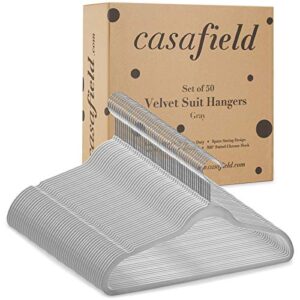 Casafield 50 Gray Velvet Suit Hangers - Space-Saving Non-Slip Clothes Hanger