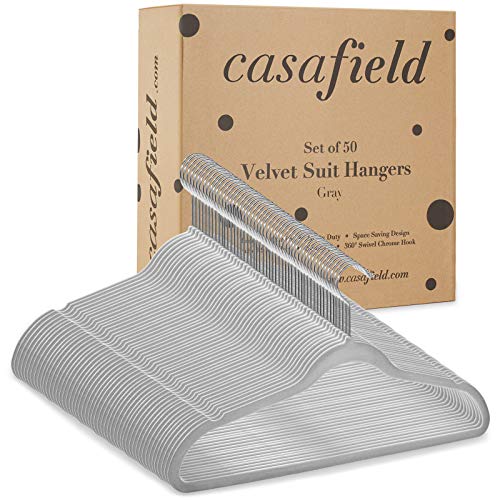 Casafield 50 Gray Velvet Suit Hangers - Space-Saving Non-Slip Clothes Hanger