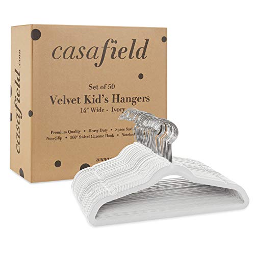 Casafield 50 Velvet Kid's Hangers - 14" Size for Children's Clothes - Ivory