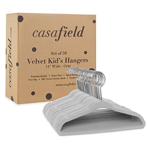 Casafield 50 Velvet Baby Hangers - 11" Size for Infant & Toddler Clothes - Gray