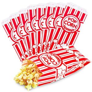 [300 pack] popcorn bags 1 oz - small disposable paper popcorn container, red and kraft striped leak proof flat bottom for movie night snacks, concessions, birthday party, circus carnival decorations