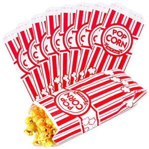 [250 pack] popcorn bags 2 oz - disposable paper popcorn container, red and white striped leak proof flat bottom for movie night snacks, concessions, birthday party, circus carnival decorations