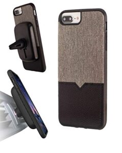 evutec compatible with iphone 6 plus/6s plus/7 plus/8 plus unique heavy duty case leather + tpu shockproof interior drop protection phone cover-canvas/black (afix+ vent mount included)