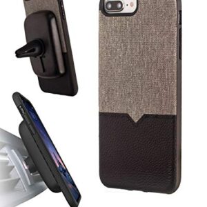 Evutec Compatible with iPhone 6 Plus/6s Plus/7 Plus/8 Plus Unique Heavy Duty Case Leather + TPU Shockproof Interior Drop Protection Phone Cover-Canvas/Black (AFIX+ Vent Mount Included)