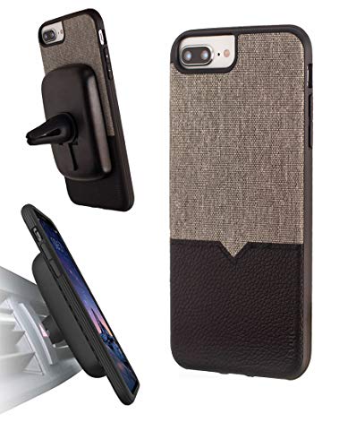 Evutec Compatible with iPhone 6 Plus/6s Plus/7 Plus/8 Plus Unique Heavy Duty Case Leather + TPU Shockproof Interior Drop Protection Phone Cover-Canvas/Black (AFIX+ Vent Mount Included)