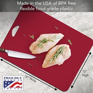 Cut N' Funnel Non-Slip Flexible Cutting Board Mats 3 Pack of Assorted Fashion Colors, Made in the USA of BPA Free Food Grade Plastic, 12” x 16”