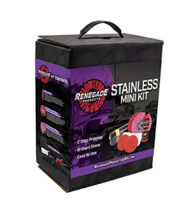 renegade products stainless polishing mini kit complete with buffing wheels, buffing compounds, microfibers & rebel red liquid hand polish