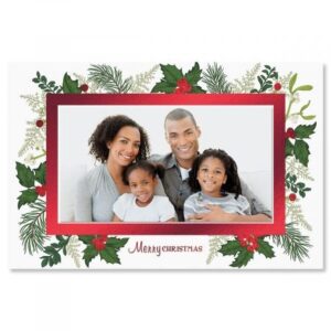 current deluxe holly christmas card photo frames - set of 18 folded cards, holiday card value pack, fits 4 x 6-inch horizontal photos, envelopes included