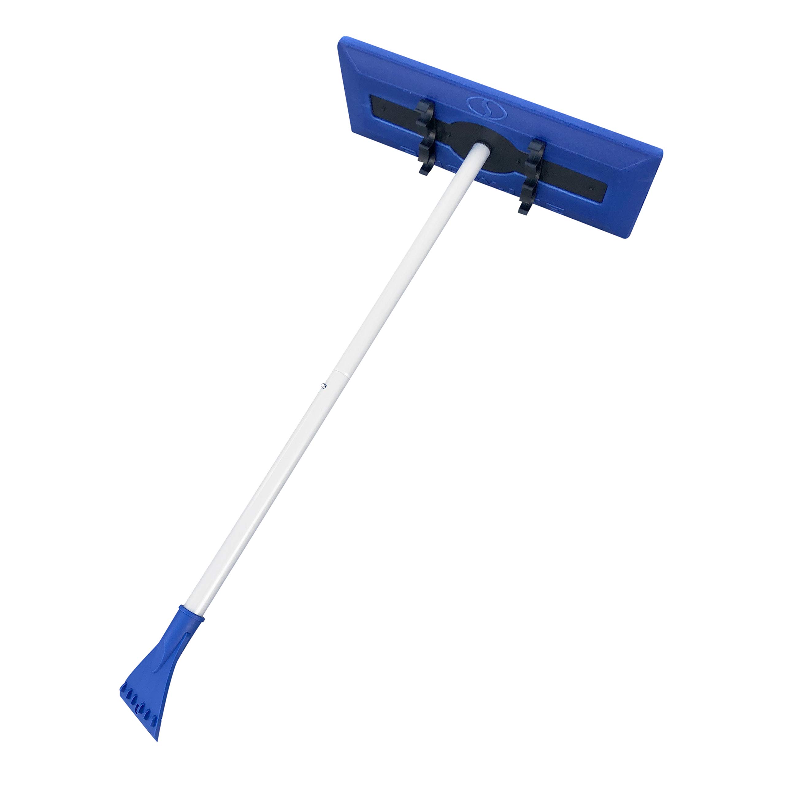 Snow Joe SJBLZD 18 Broom Snow Removal Tool w/52-Inch Compact Handle w/ 4-Inch Oversized Ice Scraper