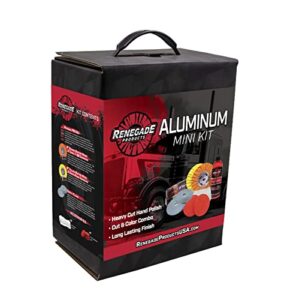 renegade products aluminum polishing mini kit complete with buffing wheels, buffing compounds, right angle grinder safety flange, pro red hand polish and microfibers
