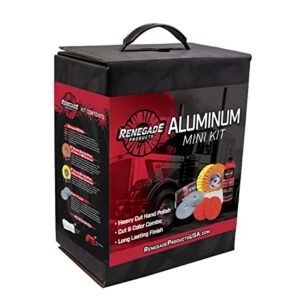 Renegade Products Aluminum Polishing Mini Kit Complete with Buffing Wheels, Buffing Compounds, Right Angle Grinder Safety Flange, Pro Red Hand Polish and Microfibers