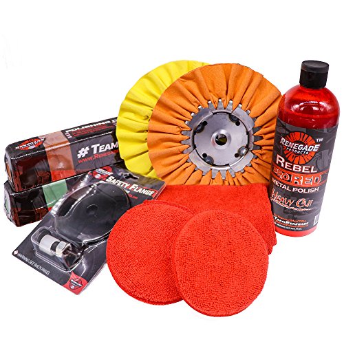 Renegade Products Aluminum Polishing Mini Kit Complete with Buffing Wheels, Buffing Compounds, Right Angle Grinder Safety Flange, Pro Red Hand Polish and Microfibers