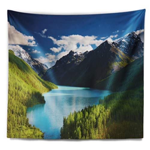 Designart ' Mountain Lake in Dark Shade' Landscape Photo Tapestry Blanket Décor Wall Art for Home and Office, Created On Lightweight Polyester Fabric Medium: 39 in. x 32 in