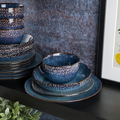 Gibson Elite Matisse 16 Piece Double Bowl Dinnerware Set, Cobalt Blue