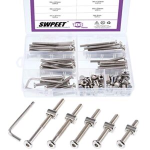 swpeet 100pcs crib hardware screws, nicked plated m6 × 40/50/60/70/80mm hex socket head cap crib baby bed bolt and barrel nuts with 1 x allen wrench perfect for furniture, cots, crib screws