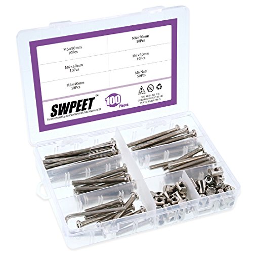 Swpeet 100Pcs Crib Hardware Screws, Nicked Plated M6 × 40/50/60/70/80mm Hex Socket Head Cap Crib Baby Bed Bolt and Barrel Nuts with 1 x Allen Wrench Perfect for Furniture, Cots, Crib Screws