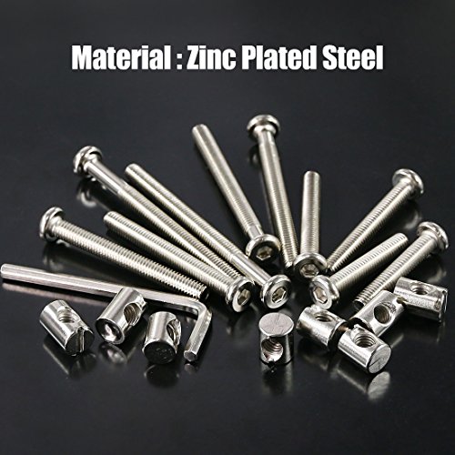 Swpeet 100Pcs Crib Hardware Screws, Nicked Plated M6 × 40/50/60/70/80mm Hex Socket Head Cap Crib Baby Bed Bolt and Barrel Nuts with 1 x Allen Wrench Perfect for Furniture, Cots, Crib Screws