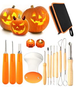 12 pieces professional pumpkin carving kit tool heavy duty stainless steel tool set with storage carrying case used as a carving knife for pumpkin halloween decoration …