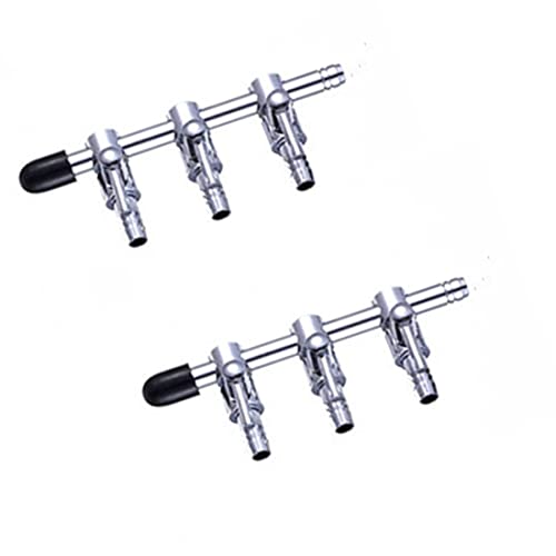 QMseller 2pcs 3- Way Aquarium Chrome Metal Gang Manifold Air Line Control Valve Air Tap Air Splitter