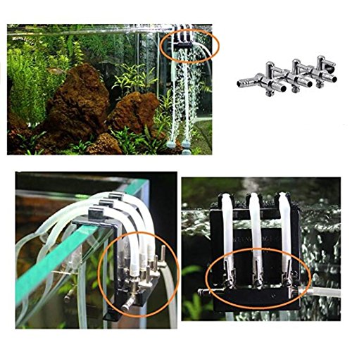 QMseller 2pcs 3- Way Aquarium Chrome Metal Gang Manifold Air Line Control Valve Air Tap Air Splitter