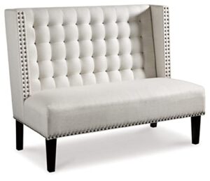 signature design by ashley beauland modern chic upholstered tufted accent settee bench, cream