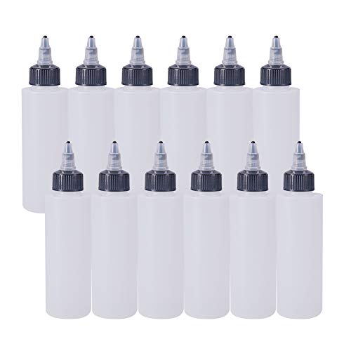 BENECREAT 12Pack 4 Ounce Plastic Squeeze Dispensing Bottles with Black Twist Cap, Open/Close Nozzle - Good for Liquid, Crafts, Art, Glue, Multi Purpose