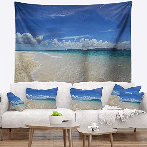 Designart ' Gorgeous Beach in Summertime' Modern Seascape Tapestry Blanket Décor Wall Art for Home and Office, Created On Lightweight Polyester Fabric Large: 60 in. x 50 in