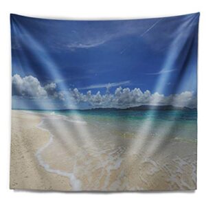 Designart ' Gorgeous Beach in Summertime' Modern Seascape Tapestry Blanket Décor Wall Art for Home and Office, Created On Lightweight Polyester Fabric Large: 60 in. x 50 in