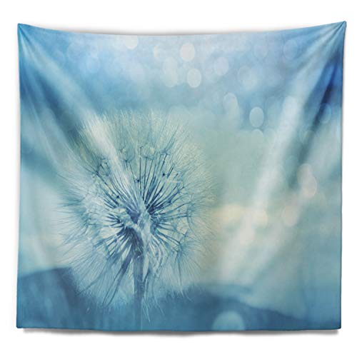 Designart ' Close Up White Dandelion with Filter' Flower Tapestry Blanket Décor Wall Art for Home and Office, Created On Lightweight Polyester Fabric x Large: 92 in. x 78 in