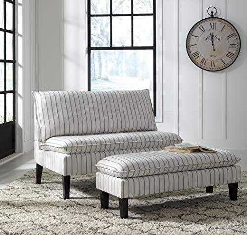 Signature Design by Ashley Arrowrock Modern Farmhouse Striped Accent Bench, White & Gray