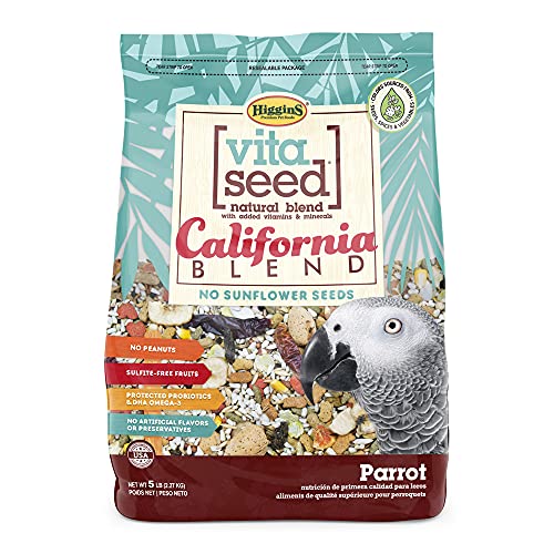 Higgins VITA SEED CALIFORNIA BLEND Parrot Food, 5 lb. Bag. Safflower seed based blend with added vitamins, minerals and trace nutrients. Fast Delivery!!!