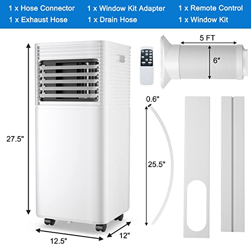 COSTWAY 10000 BTU Portable Air Conditioner with Remote Control, Energy Efficient for Rooms Up to 400 Sq. Ft, Cooling, Dehumidifying, 3 Fan Speed Settings, Clear LED Display, White-Update