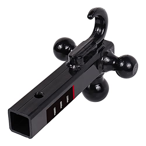 NBJINGYI 2" Trailer Hitch Tri Ball Mount with Hook 1-7/8", 2", 2-5/16" Black Plated Balls and Hook