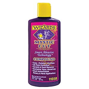 wizards mystic cut smart abrasive for auto detailing supplies - no mess scratch remover for vehicles - water based cutting compound - removes swirls, defects, fading, water spots - 8 oz