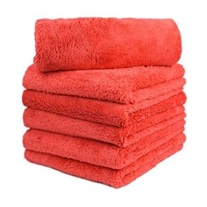 bbnmore Premium Microfiber Towels, Car Drying Wash Detailing Buffing Waxing Polishing Towel with Plush Edgeless Microfiber Cloth, 450 GSM 16x16 inch Pack of 6 (red)