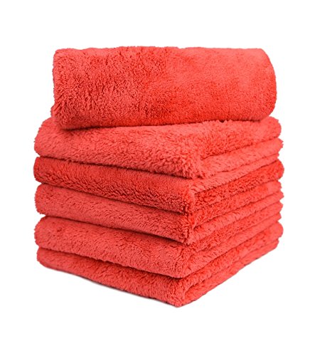 bbnmore Premium Microfiber Towels, Car Drying Wash Detailing Buffing Waxing Polishing Towel with Plush Edgeless Microfiber Cloth, 450 GSM 16x16 inch Pack of 6 (red)