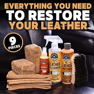 Chemical Guys HOL303 Leather Cleaner and Conditioner Detailing Kit, for Interiors, Leather, Apparel, Furniture, Boots, and More (Works on Natural, Synthetic, Pleather, Faux Leather and More), 9 Items