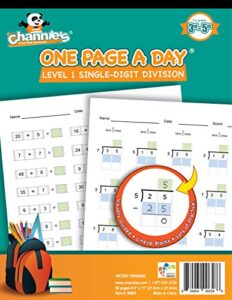 channie’s one page a day single digit level 1 beginner visual division workbooks for easy teaching & learning grade 3-5 size 8.5” x 11” summer school, summer bridge