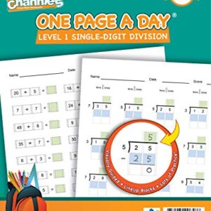 Channie’s One Page A Day Single Digit Level 1 Beginner Visual Division Workbooks for Easy Teaching & Learning Grade 3-5 Size 8.5” x 11” Summer School, Summer Bridge