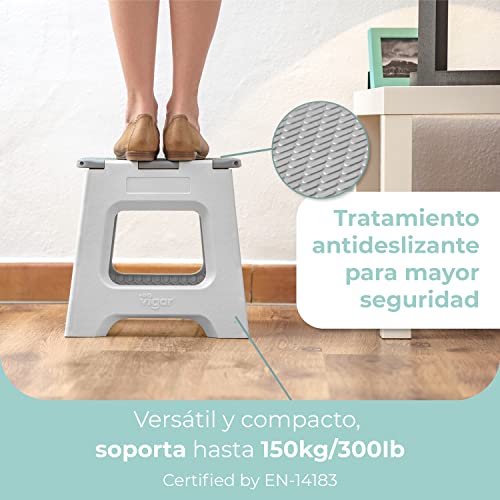 Vigar Compact Foldable Stool, 12-1/2 inches, Lightweight, 330-pound Capacity Non-Slip Folding Step Stool, Gray