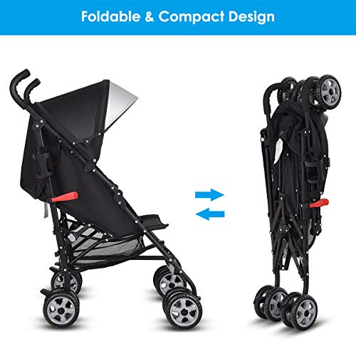 BABY JOY Lightweight Stroller, Compact Travel Stroller, Infant Stroller w/Adjustable Backrest & Canopy, Cup Holder, Storage Basket, 5-Point Harness, Easy Fold, Umbrella Stroller for Toddler, Black