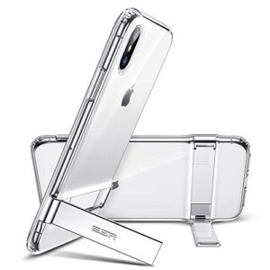 esr metal kickstand case for iphone xr, [vertical and horizontal stand] [reinforced drop protection] flexible tpu soft back for the iphone xr, clear